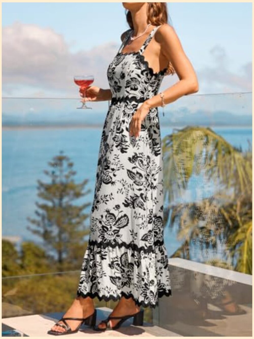 Boho Floral Maxi Dress Sleeveless Square Neck Backless Summer Vacation Wedding - Picture 4 of 7